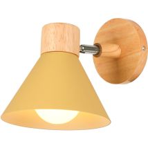 Appliques Murales Vintages Industrielles Lampe Murale en Métal et Bois Suspension Luminaire Réglable Jaune Clair Ø17,5CM - 1Pcs