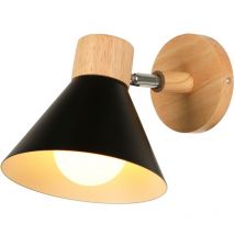 Appliques Murales Vintages Industrielles Lampe Murale en Métal et Bois Suspension Luminaire Réglable Noir Ø17,5CM - 1Pcs
