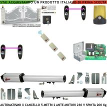 Securvera - ApriCancello 5 Metri 2 Ante da 2,5 mt Kit Base 2 Motori Elettromeccanici 230 v Corsa 400 mm Spinta 2 Quintali Kit Staffe 3 Radiocomandi 2