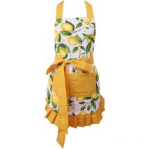 Csparkv - Apron, Anti Dirt Kitchen Cafe Breathable Apron with Pocket Thick Lemon Home Clean Tool Baking Cooking Apron Women Printed Bib Cleaning