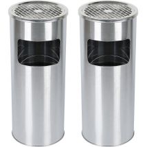 2 x Poubelle Ronde Anti Feu, Acier Inoxydable avec Cendrier - Argent - Aqrau