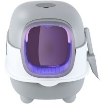 Bac à Litière pour Chat,Maison de Toilette pour Chat Fermé, Stérilisation et Désodorisation aux Ultraviolets avec Pelle, Nettoyage Facile Gris - Aqrau