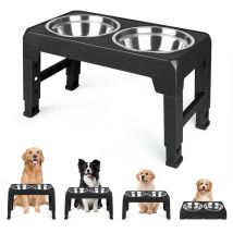 Gamelle Eau Surélevée Réglable en 3 Hauteur, Set écuelles Pour chien, Support avec et Gamelle inox, Noir - Aqrau
