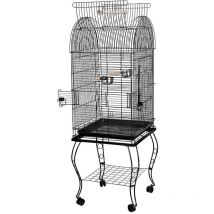 Grande Volière Cage Oiseaux Perroquets en Métal et Bois avec 4 Roues Noir - Aqrau