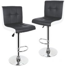 Lot de 2 Tabouret de bar avec dossier,Rotation à 360 degrés,Sans accoudoirs,Noir et blanc - Aqrau