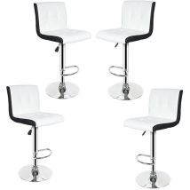 Lot de 4 Tabouret de bar avec dossier,Rotation à 360 degrés, réglable en hauteur,Blanc et Noir - Aqrau