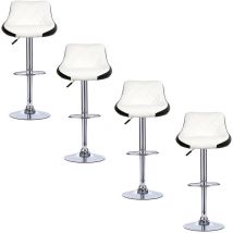 Lot de 4 Tabouret de bar en similicuir , Hauteur et rotation réglables,Blanc et Noir - Aqrau
