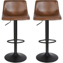 Lot de 2 Tabouret de Bar Rétro Vintage ,Tabourets de Cuisine en Cuir Chaise Haute, avec Dossier et Repose-Pieds, Style Industriel Marron Rustique
