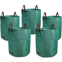Aqrau Lot de 5 Sac à déchets de jardin 500L Sac de Jardin, étanche Heavy Duty Grande Sacs avec 3 Poignées, Pliable et Réutilisable Vert