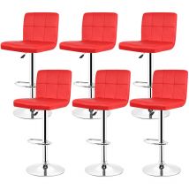 Lot de 6 Tabouret de bar avec dossier,Rotation à 360 degrés, réglable en hauteur,Rouge - Aqrau