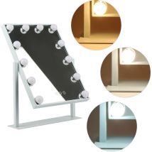 Miroir, miroir de salle de bain de maquillage portable rotatif, avec 12 lumières led lumineuses, blanc - Aqrau
