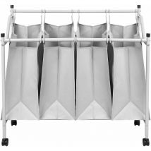 Panier à Linge Sale, Chariot panier à linge avec 4 sacs à linge, Cadre en Métal, 4 x 40L, Gris - Aqrau