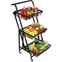 Panier de Fruits et Legumes avec Roues, Chariot utilitaire multifonctionnel avec roues verrouillables,Corbeille à fruits en métal à 3