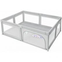 Parc Bébé avec 50 boules 205 x 147 x 66cm Intérieur et Extérieur Stable Parc Pour Bebe Avec 4 Ventouses Inférieures, Gris clair - Aqrau