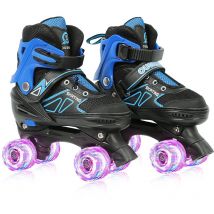 Patins à 4 roues, patins à roulettes réglables, avec roue légère en pu, pour filles, garçons Cadeaux, Bleu - m (32 -37) - Aqrau