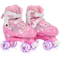 Patins à 4 roues, patins à roulettes réglables, avec roue légère en pu, pour filles, garçons Cadeaux,Rose - m (32 -37) - Aqrau