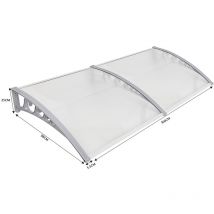 Pensilina Tettoia per Porta Balcone Esterno, 100x300 cm, Tetto Policarbonato Alveolare Trasparente, Bianco - Aqrau