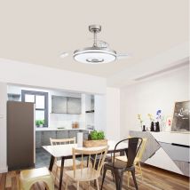 Plafonnier avec Ventilateur Silencieux, Ventilateur de plafond moderne rétractable, Pales de Ventilateur en abs, avec lumière led, Télécommande