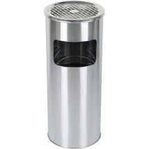 Poubelle Ronde Anti Feu, Acier Inoxydable avec Cendrier - Argent - Aqrau
