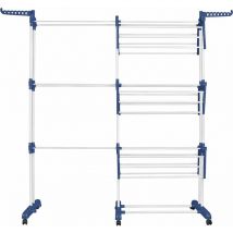Séchoir à Linge Pliable, Séchoir à Linge Extensible Réglable, Etendoir Linge intérieur avec 2 Ailes sur 3 Niveaux, Bleu + blanc - Aqrau