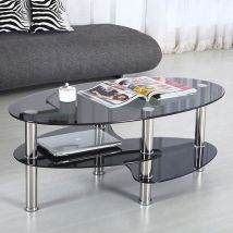 Table à Thé Verre Trempé, Bouts de canapé pour salon, Tables Basses - Noir - Aqrau