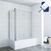 Badewannenaufsatz mit Seitenwand, Duschtrennwand für Badewanne 5 mm Sicherheitsglas mit Nanobeschichtung größe: 120x70x140 cm - Aquabatos