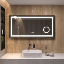Badspiegel mit Beleuchtung 120 x 60 cm led Badezimmerspiegel mit Touch-Schalter Dimmbar Wandspiegel Schminkspiegel Beschlagfrei Kaltweiß 6400K 3-Fach