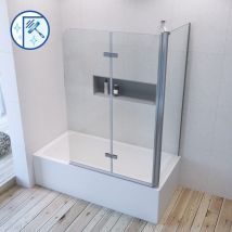 Aquabatos - Badewannenfaltwand für Badewanne Eck Duschtrennwand Badewannenaufsatz 5 mm esg glas mit Nanobeschichtung 1.100 x 70 x 140 cm silberne mit