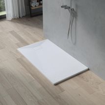 Smc Duschwannen für badezimmer antirutsch, schieferoptik duschtasse rechteckig, modern-design brausewanne weiße extra-flach 140x80cm - Aquabatos