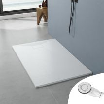 Smc Duschwannen für badezimmer antirutsch, schieferoptik duschtasse rechteckig, modern-design brausewanne weiße extra-flach 140x90cm mit Abdeckung