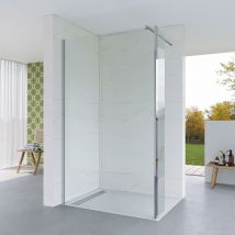 Walk in Dusche Duschwand Glas Duschabtrennung Glaswand für Duschwanne aus Klarglas 8 mm mit nano Beschichtung inklusive 90° Stabilisator und