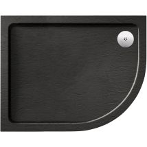 Aquadart Luxury Black Slate Effect Shower Tray - Standard Chrome Waste - Offset Quad - rh - 1000 x 800mm