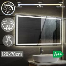 Aquamarin - Espejo de Baño led – 120 x 70 cm, Antivaho, Regulable, Clase de Eficiencia Energética a++, Ahorro de Energía, Función de Memoria - Espejo