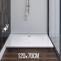 Aquamarin - Plato de Ducha - Rectangular 120 x 70 cm, Acrílico, Blanco, Acabado Brillante, Resistente a Arañazos - Equipamiento de Baño