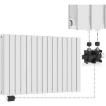Aquamarin - Radiador de Diseño Horizontal con Válvula Termostática - 600x1022x69mm, Plano, Doble Capa, Acero, Blanco, Control de Temp 5 Niveles,