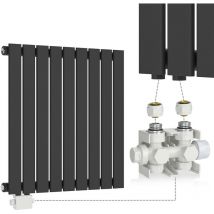 Aquamarin - Radiador - de Pared, Horizontal, Plano, trv Cabezal, Temperatura Ajustable, 600x614x52mm, 9 Columnas, Acero, Latón, Antracita