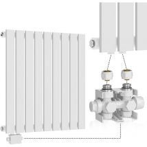 Aquamarin - Radiador - de Pared, Horizontal, Plano, trv Cabezal, Temperatura Ajustable, 600x614x52 mm, 9 Columnas, Acero, Latón, Blanco - Calefacción