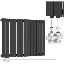 Aquamarin - Radiador - de Pared, Horizontal, Plano, trv Cabezal, Temperatura Ajustable, 600x886x52mm, 13 Columnas, Acero, Latón, Antracita