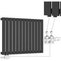 Aquamarin - Radiador - Horizontal, 600x886x52mm, Plano, Simple, 13 Columnas, Válvula Termostática, Acero, Antracita - Calefactor Baño, Pared,