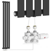 Aquamarin Radiador - Vertical, 1600x300x52mm, Plano, Simple, 4 Columnas, Válvula Termostática, Acero, Antracita - Calefactor Baño, Pared,