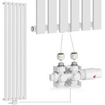 Aquamarin - Radiador - Vertical, 1600x452x52mm, Plano, Simple, 6 Columnas, Válvula Termostática, Acero, Blanco - Calefactor Baño, Pared, Calefacción,