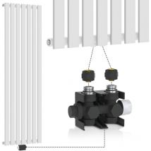 Aquamarin - Radiador de Diseño Vertical con Válvula Termostática - 1600x528x52 mm, Plano, Una Capa, Acero, Blanco, Control de Temp 5 Niveles, Válvula