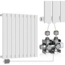 Termosifone - Orizzontale, Valvola Termostatica, 600x614x52 mm, Acciaio, Monostrato, 9 Colonne, Bianco - Termosifoni Moderni, Termoarredo Soggiorno