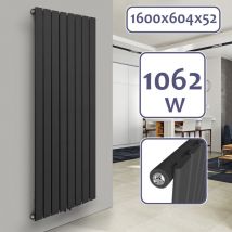 Termosifone - Verticale, 1600x604x52mm, Acciaio, Pannello Monostrato, 8 Colonne, Antracite - Termosifoni Moderni, Termoarredo Soggiorno Design,