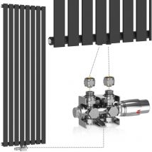 Termosifone - Verticale, Valvola Termostatica, 1600x604x52mm, Acciaio, Pannello Monostrato, 8 Colonne, Antracite - Termosifoni Moderni, Termoarredo