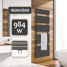 Aquamarin - Secador de Toallas de Baño - De Pared, 1600x500mm, Agua Caliente, Acero, Vertical, Entrada Central o Lateral, Antracita - Radiador de