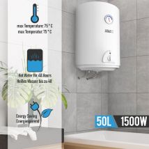 Aquamarin - Calentador de Agua Eléctrico - Capacidad de 50l, 220-240V, 1500W, IPX4, Agua hasta 75oC, Bajo Consumo - Termo Eléctrico, Termoacumulador,