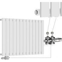 Termosifone - Orizzontale, Valvola Termostatica, 600x886x52 mm, Acciaio, Monostrato, 13 Colonne, Bianco - Termosifoni Moderni, Termoarredo Soggiorno