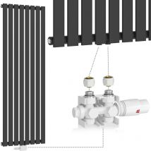 Termosifone - Verticale, Valvola Termostatica, 1600x604x52mm, Acciaio, Pannello Monostrato, 8 Colonne, Antracite - Termosifoni Moderni, Termoarredo