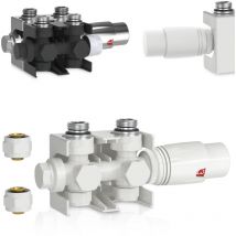 Valvole Termostatiche per Termosifoni - Set Multiblocco e Testa Termostatica, M30x1,5 Angolare, Blocco h, Verticale/Orizzontale, pex, 51 mm, Bianco